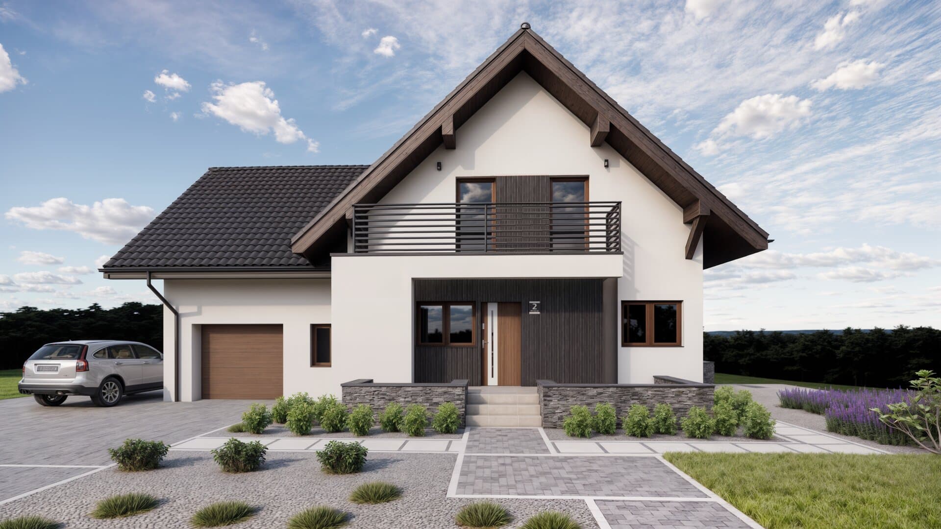 Projekt elewacji: Projekt zmiany elewacji domu w Bielkowie niedaleko Szczecina, Bielkowo — wizualizacja 1/2