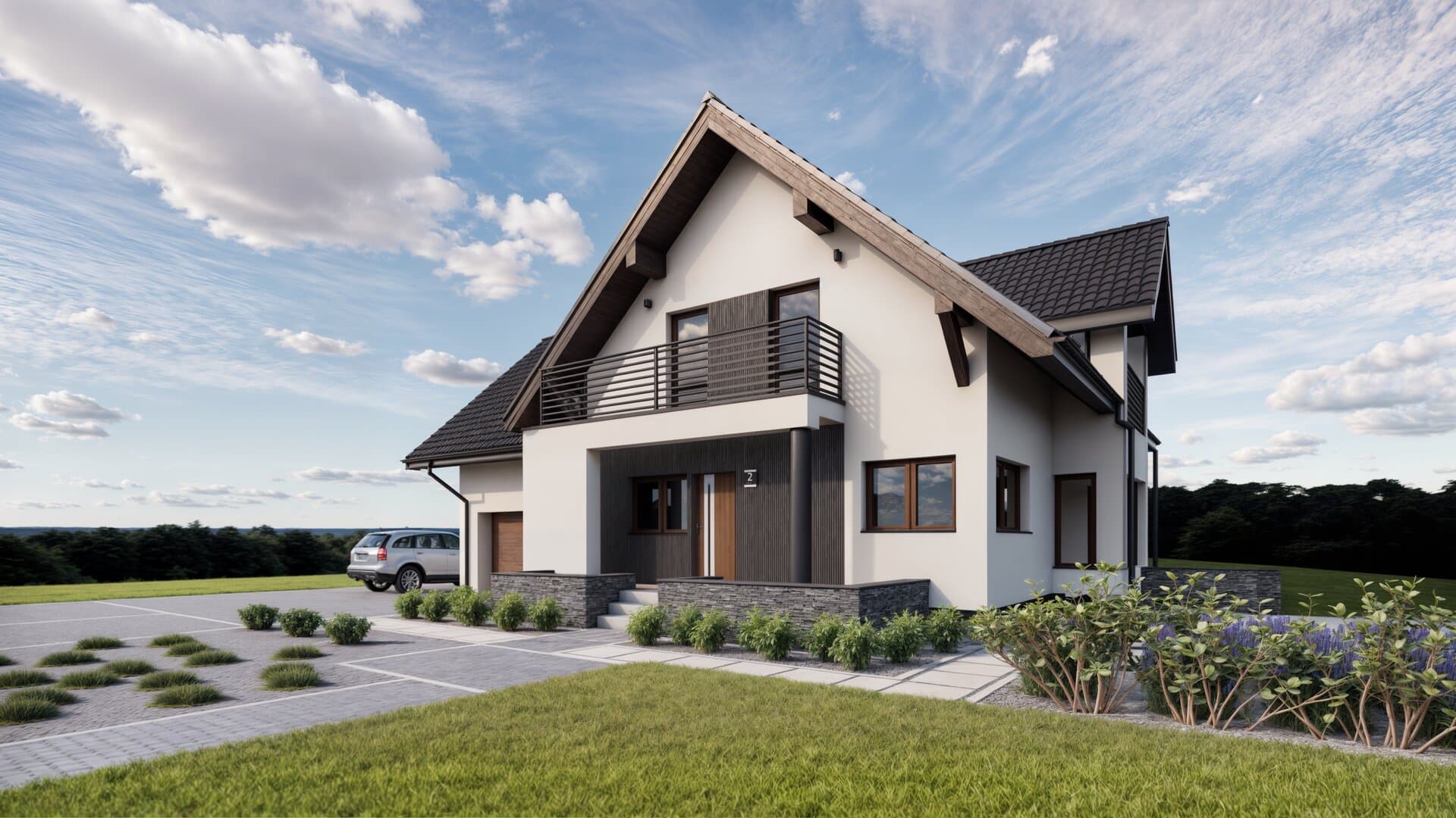 Projekt elewacji: Projekt zmiany elewacji domu w Bielkowie niedaleko Szczecina, Bielkowo — wizualizacja 2/2