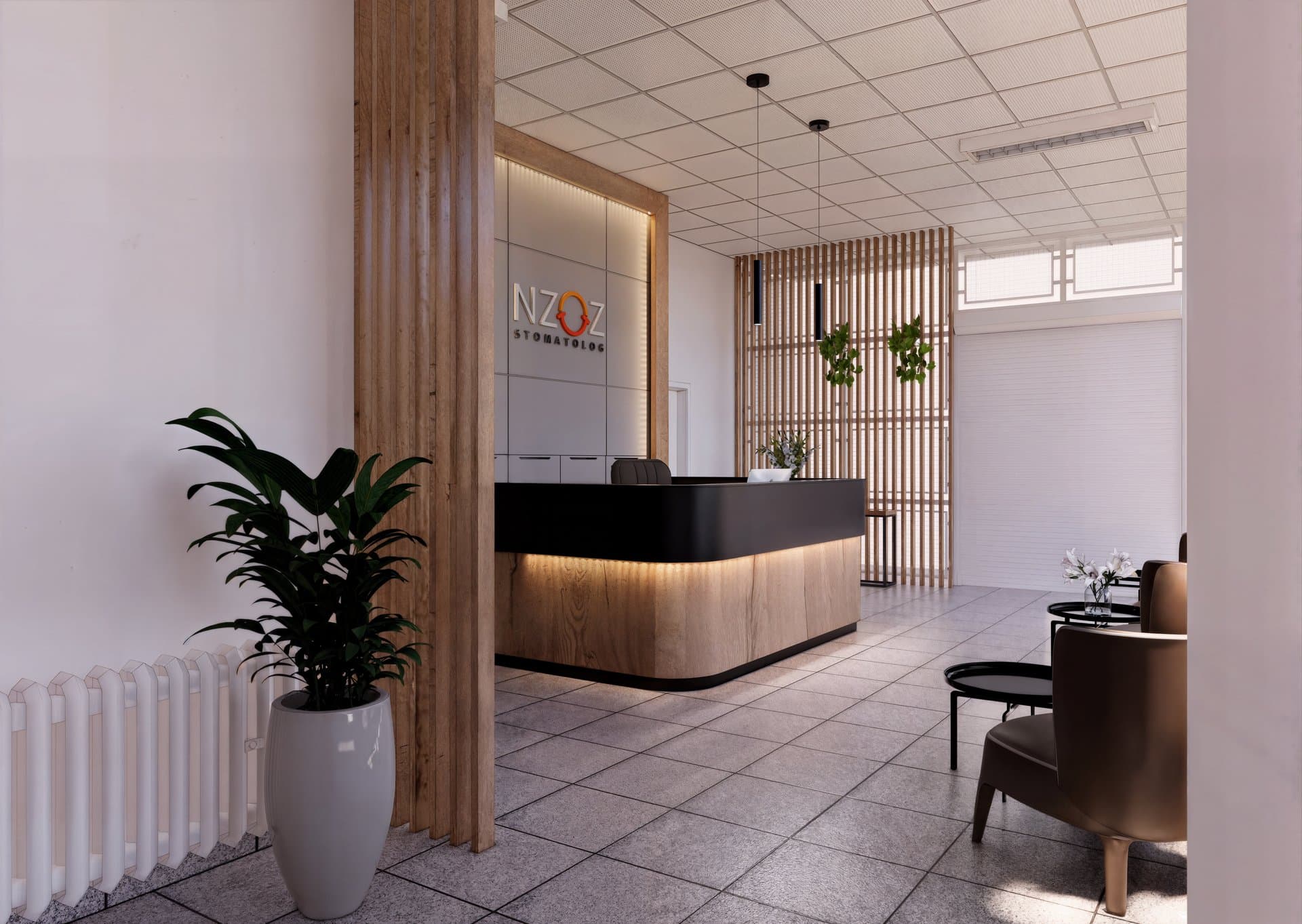 Aranżacja wnętrza: Rejestracja stomatologiczna — wizualizacja 2/2